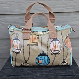 Fossil Key Per Birds Birdcage Bag Tote Purse Vintage Handbag Satchel Tan Orange